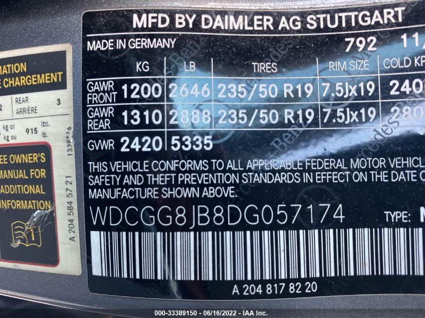 2013 MERCEDES-BENZ GLK-CLASS GLK 350 WDCGG8JB8DG057174