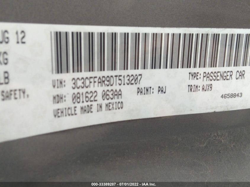 2013 FIAT 500 POP 3C3CFFAR9DT513207