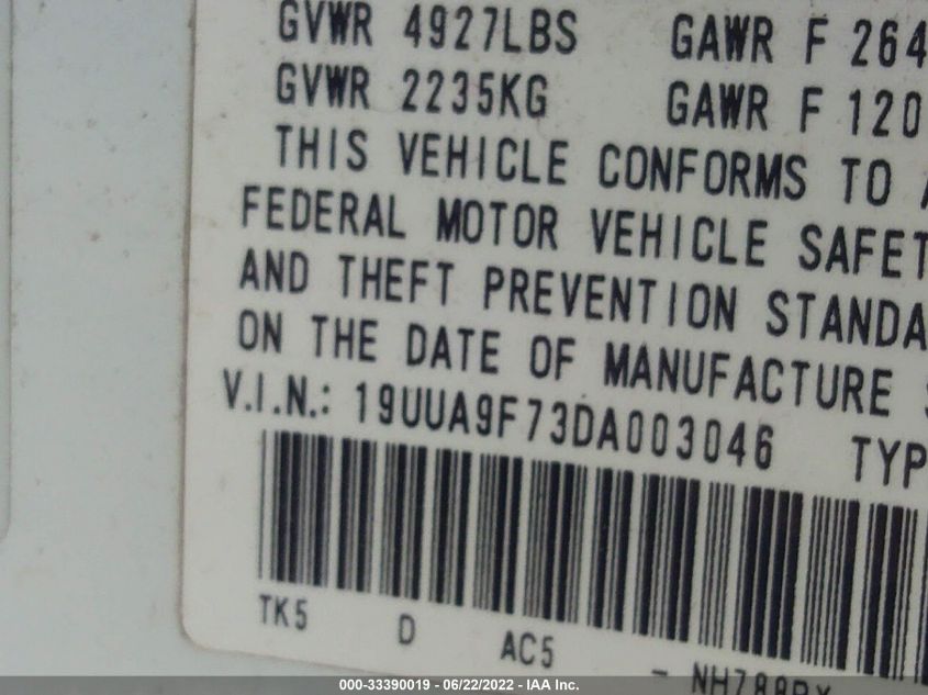 2013 ACURA TL ADVANCE 19UUA9F73DA003046