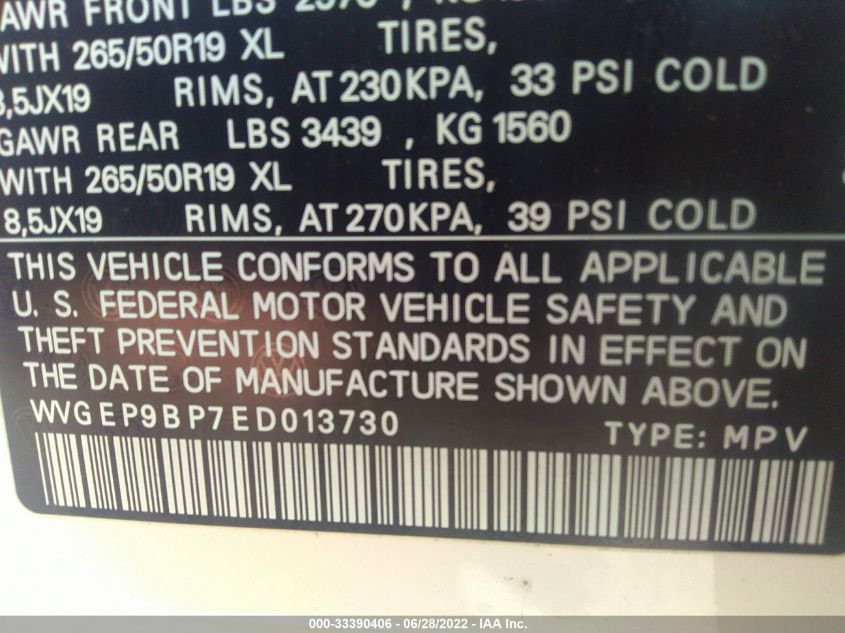2014 VOLKSWAGEN TOUAREG LUX WVGEP9BP7ED013730