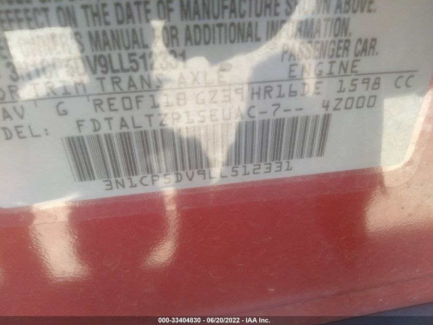 2020 NISSAN KICKS SR 3N1CP5DV9LL512331