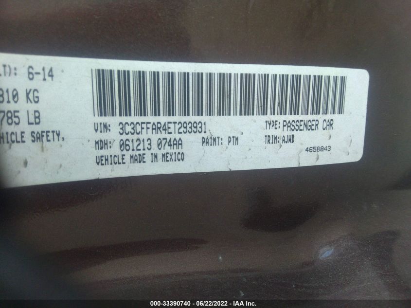 2014 FIAT 500 POP 3C3CFFAR4ET293931