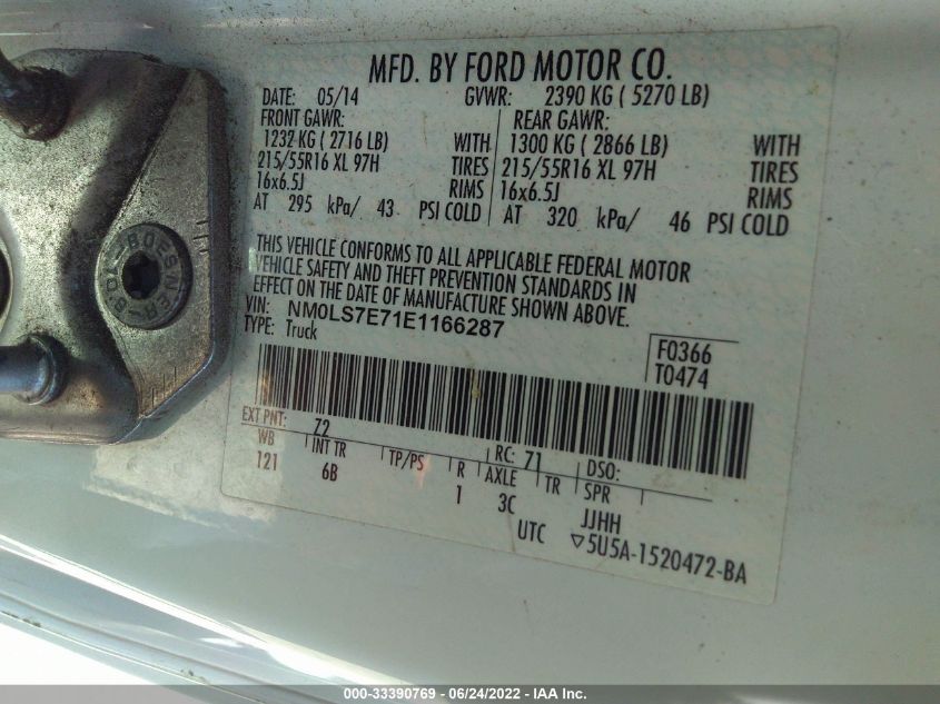 2014 FORD TRANSIT CONNECT XL NM0LS7E71E1166287