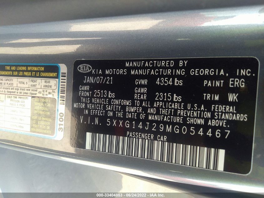 2021 KIA K5 LXS 5XXG14J29MG054467