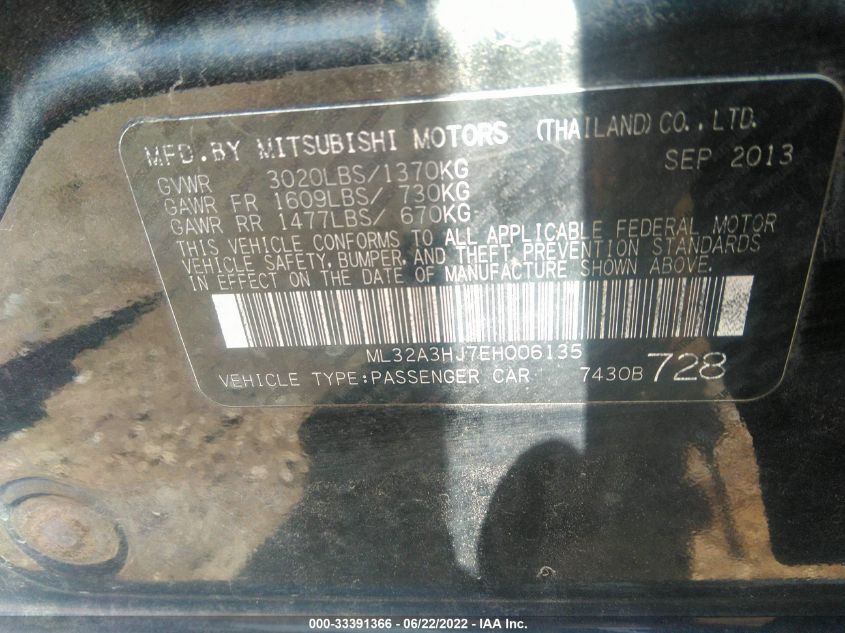 2014 MITSUBISHI MIRAGE DE ML32A3HJ7EH006135