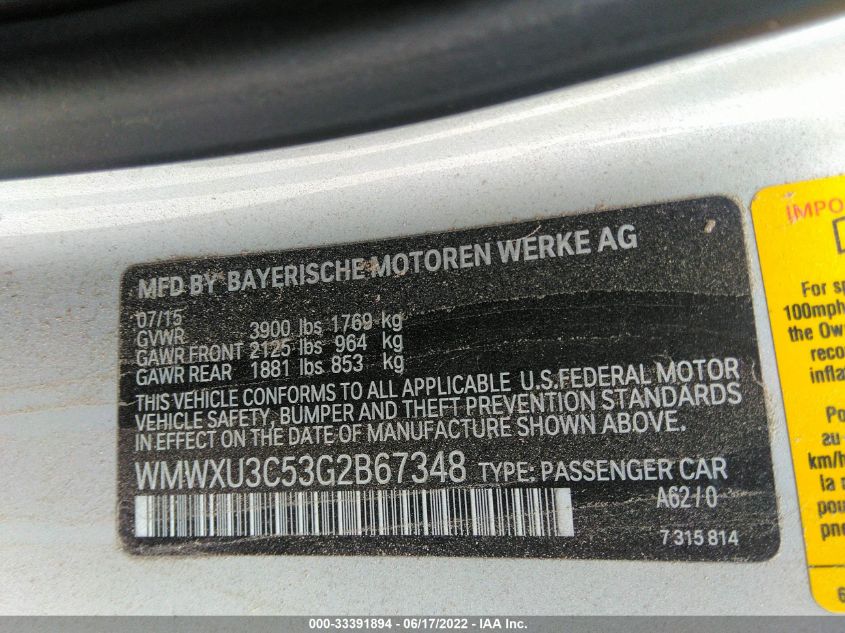 2016 MINI COOPER HARDTOP 4 DOOR S - WMWXU3C53G2B67348
