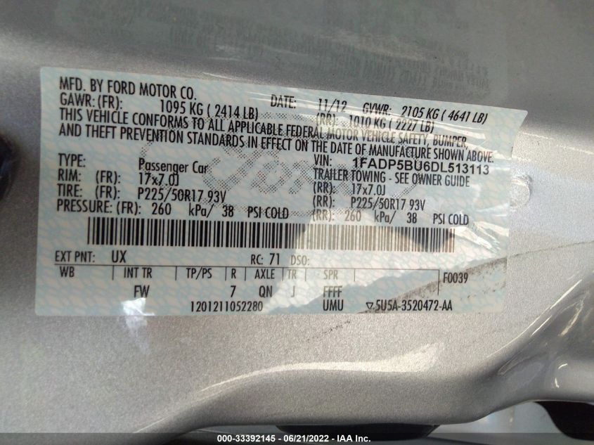 2013 FORD C-MAX HYBRID SEL 1FADP5BU6DL513113