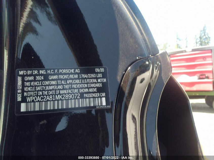 2021 PORSCHE 718 CAYMAN GT4 WP0AC2A81MK289072