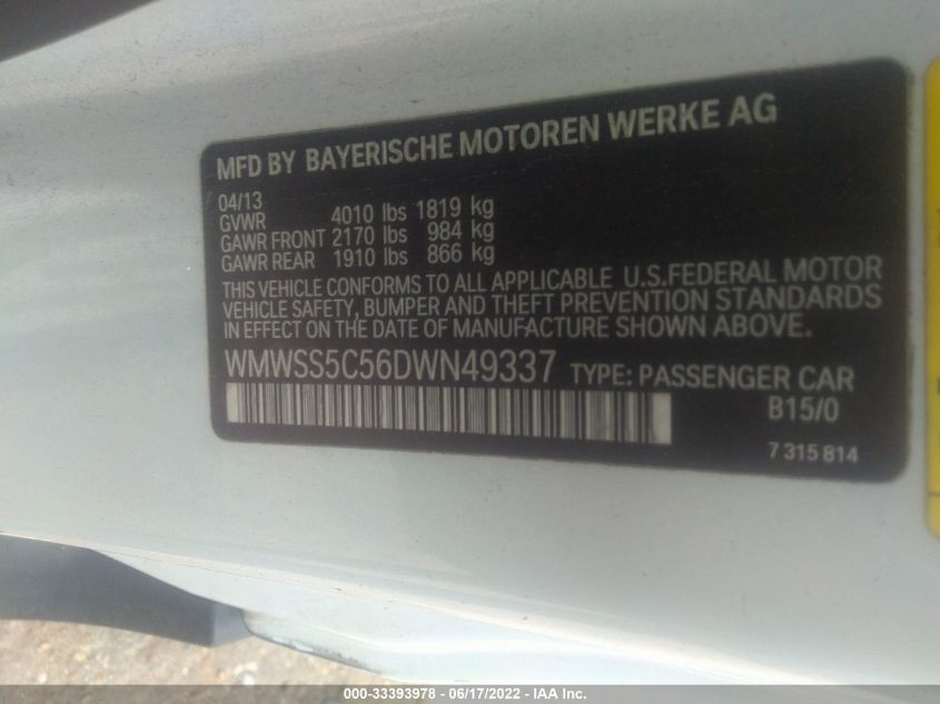 2013 MINI COOPER PACEMAN S WMWSS5C56DWN49337