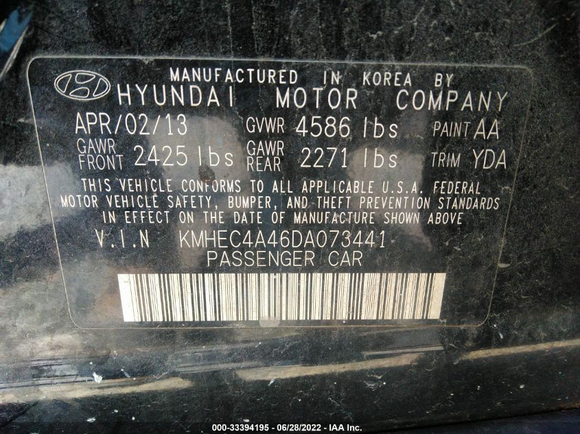2013 HYUNDAI SONATA HYBRID KMHEC4A46DA073441