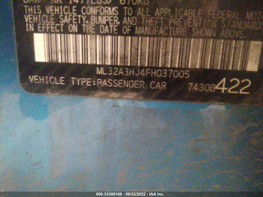 2015 MITSUBISHI MIRAGE DE ML32A3HJ4FH037005