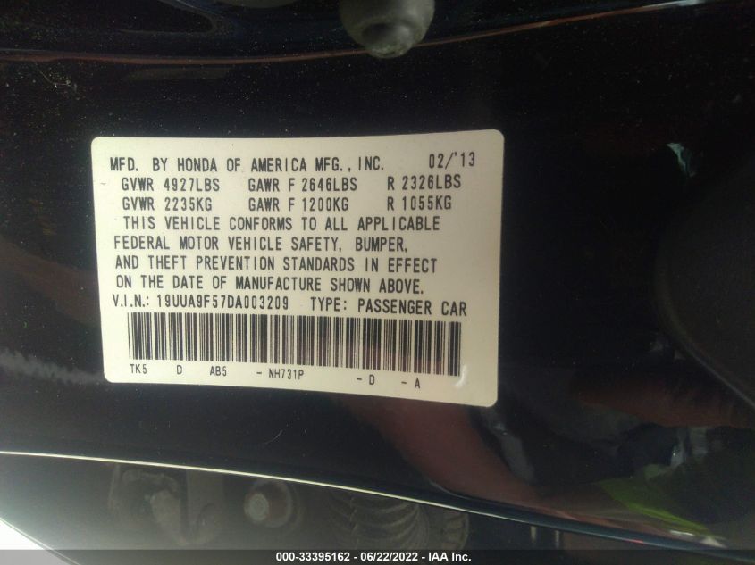 2013 ACURA TL TECH 19UUA9F57DA003209