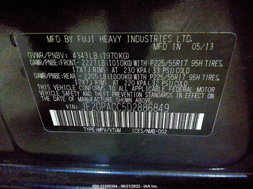 2013 SUBARU XV CROSSTREK PREMIUM JF2GPACC5D2886849