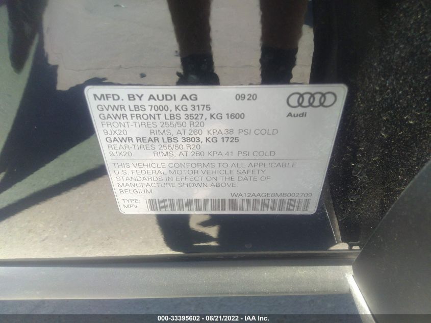 2021 AUDI E-TRON PREMIUM PLUS WA12AAGE8MB002709