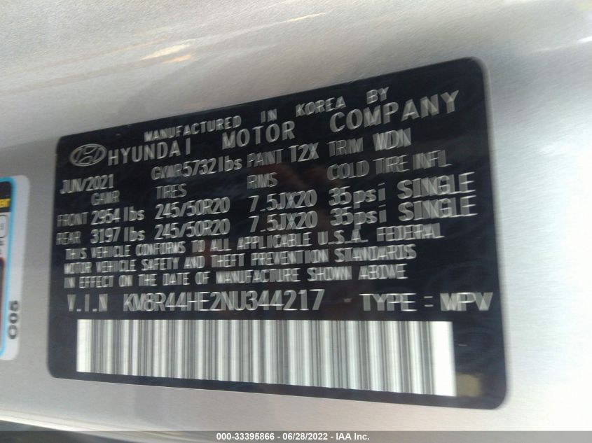 2022 HYUNDAI PALISADE SEL KM8R44HE2NU344217
