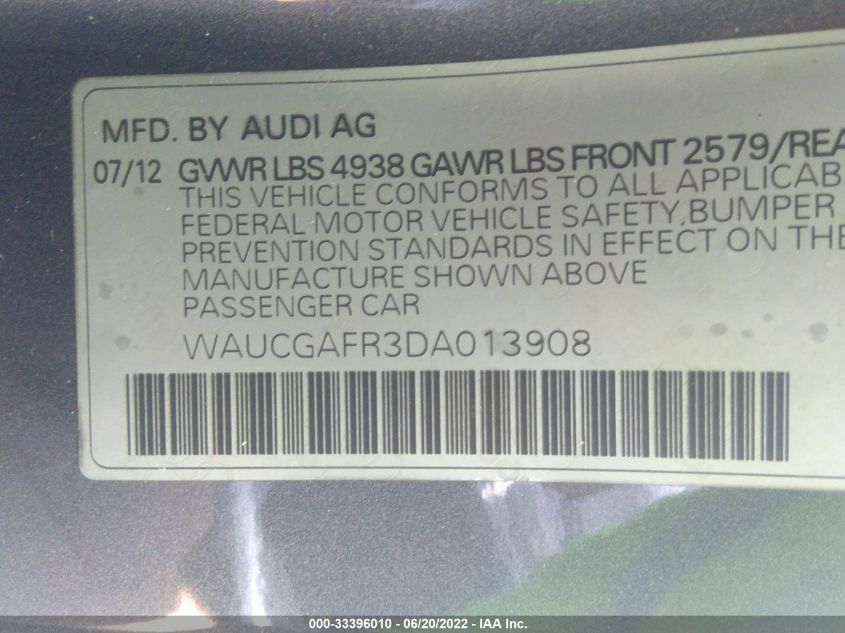 2013 AUDI S5 PREMIUM PLUS WAUCGAFR3DA013908