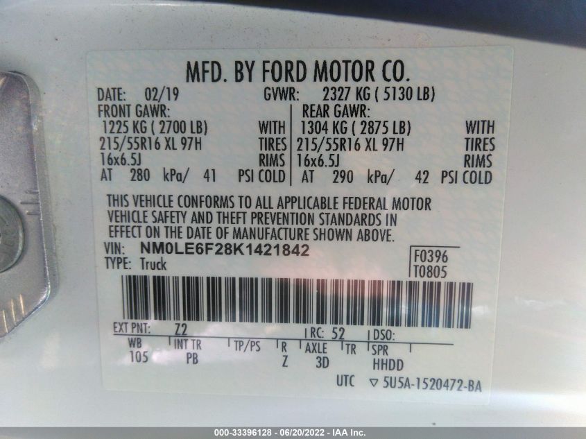 2019 FORD TRANSIT CONNECT VAN XLT NM0LE6F28K1421842