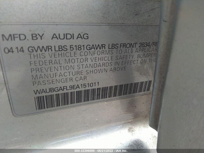 2014 AUDI S4 PREMIUM PLUS WAUBGAFL9EA151011