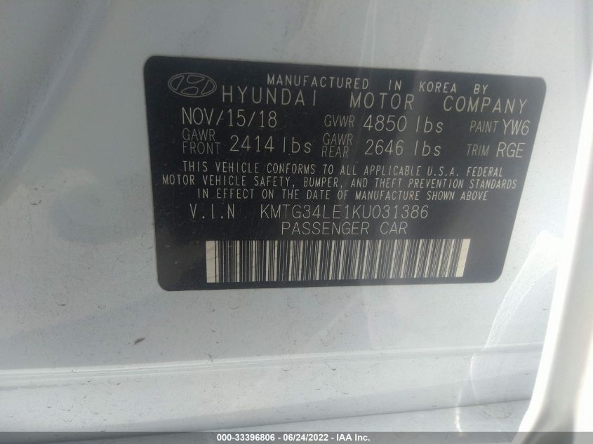 2019 GENESIS G70 3.3T ADVANCED KMTG34LE1KU031386