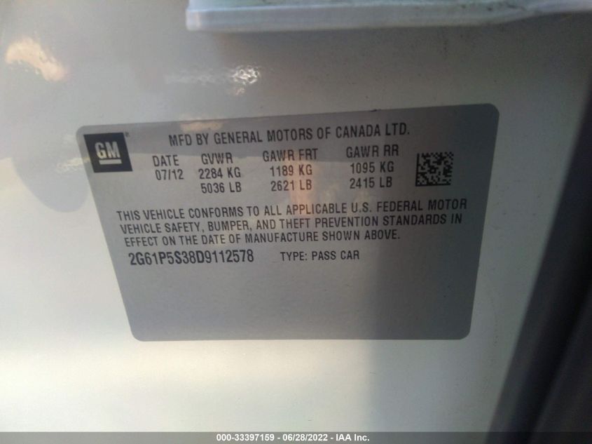 2013 CADILLAC XTS LUXURY 2G61P5S38D9112578