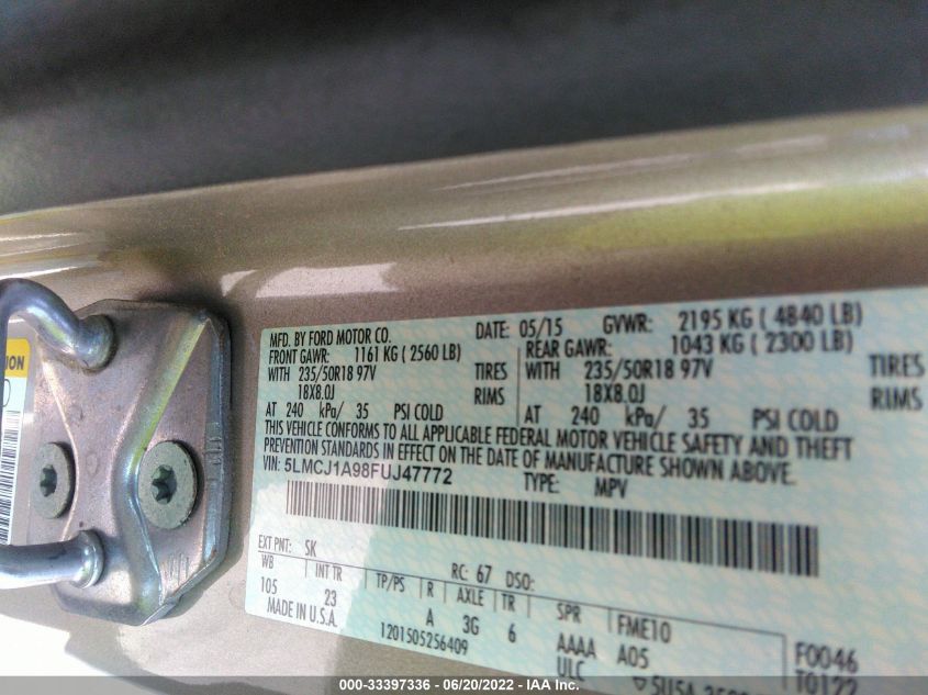 2015 LINCOLN MKC 5LMCJ1A98FUJ47772