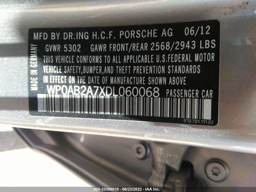 2013 PORSCHE PANAMERA S WP0AB2A7XDL060068