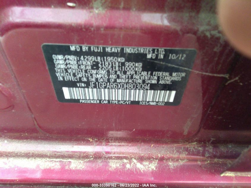 2013 SUBARU IMPREZA WAGON 2.0I SPORT LIMITED JF1GPAR6XDH803094