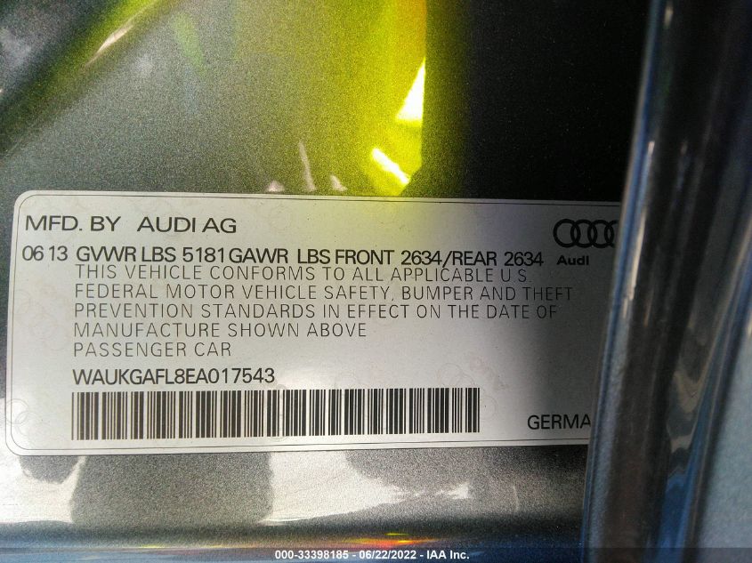 2014 AUDI S4 PRESTIGE WAUKGAFL8EA017543