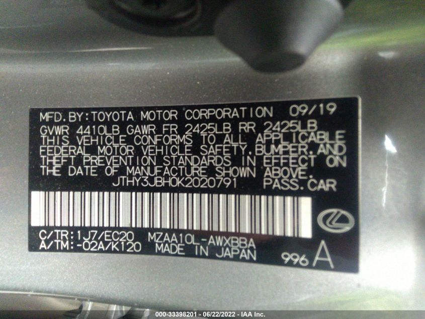 2019 LEXUS UX UX 200 JTHY3JBH0K2020791