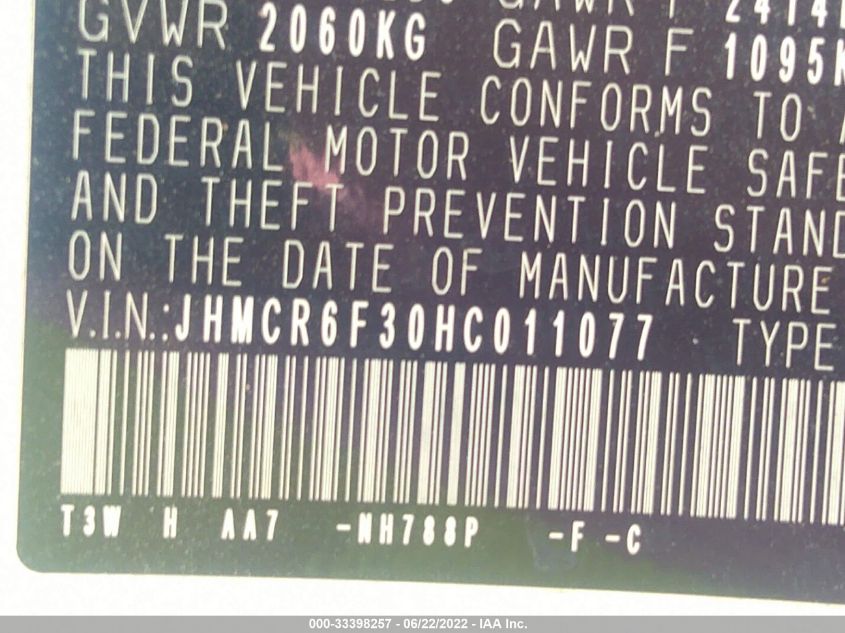 2017 HONDA ACCORD HYBRID JHMCR6F30HC011077
