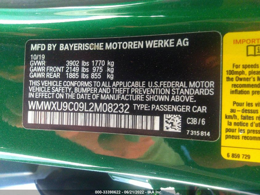 2020 MINI HARDTOP 4 DOOR COOPER S WMWXU9C09L2M08232