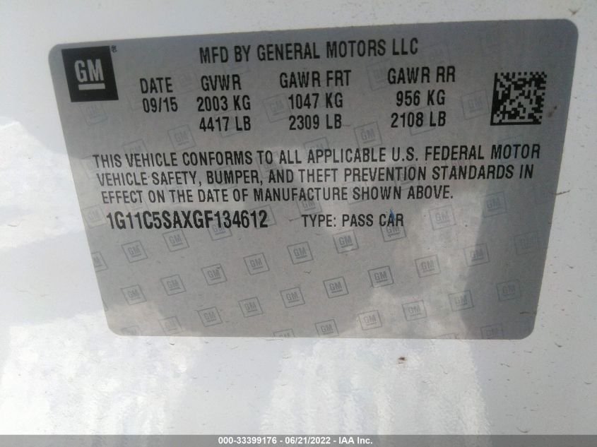 2016 CHEVROLET MALIBU LIMITED LT 1G11C5SAXGF134612