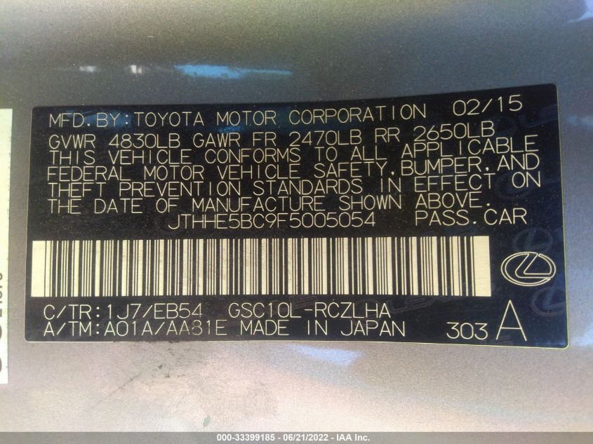 2015 LEXUS RC 350 JTHHE5BC9F5005054