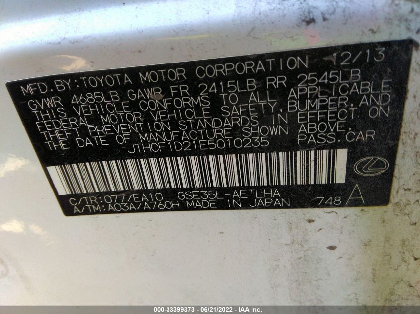 2014 LEXUS IS 250 JTHCF1D21E5010235