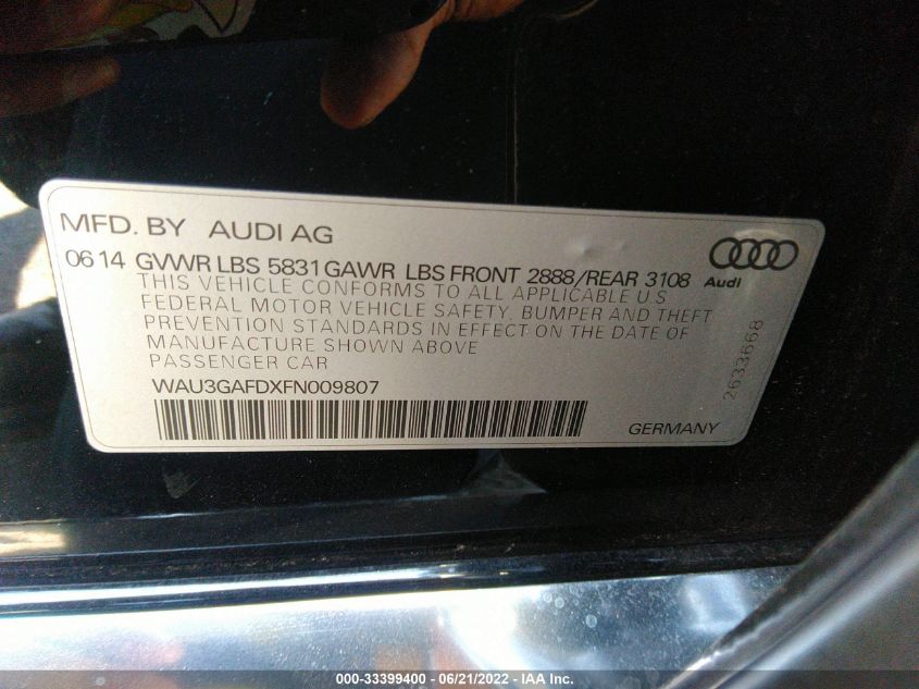 2015 AUDI A8 L 3.0T WAU3GAFDXFN009807