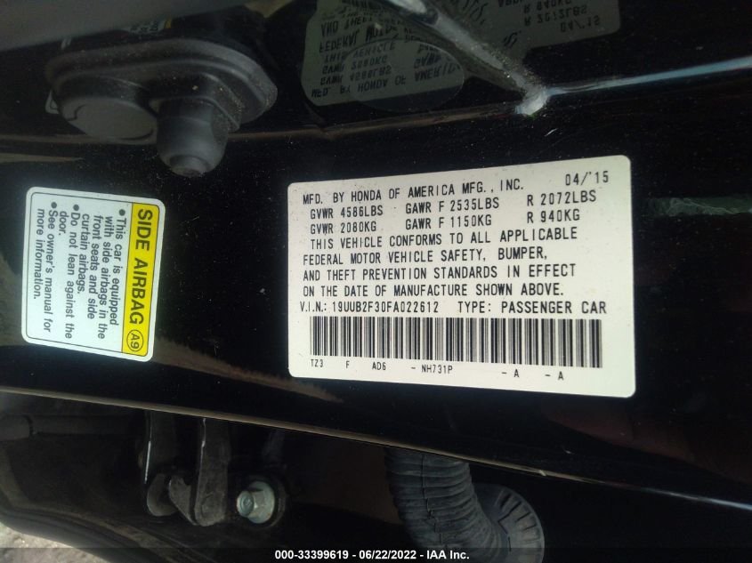 2015 ACURA TLX V6 19UUB2F30FA022612