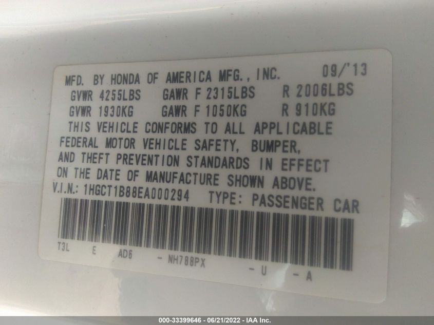 2014 HONDA ACCORD COUPE EXL 1HGCT1B88EA000294