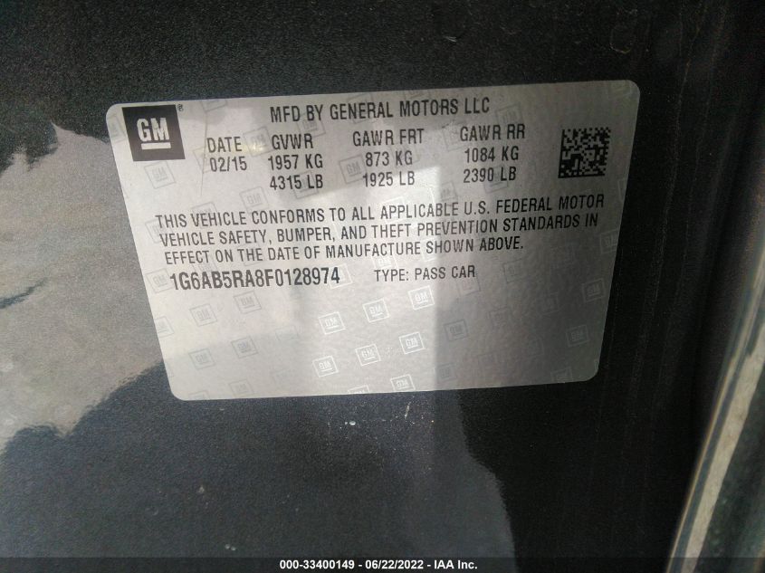 2015 CADILLAC ATS SEDAN LUXURY RWD 1G6AB5RA8F0128974