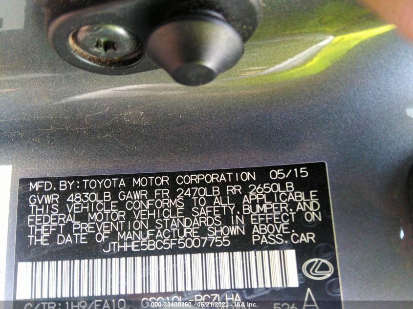 2015 LEXUS RC 350 JTHHE5BC5F5007755