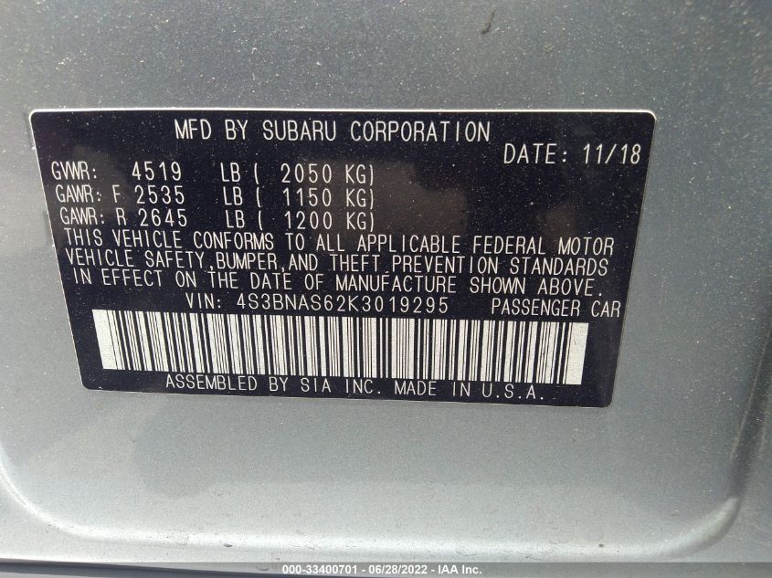 2019 SUBARU LEGACY SPORT 4S3BNAS62K3019295