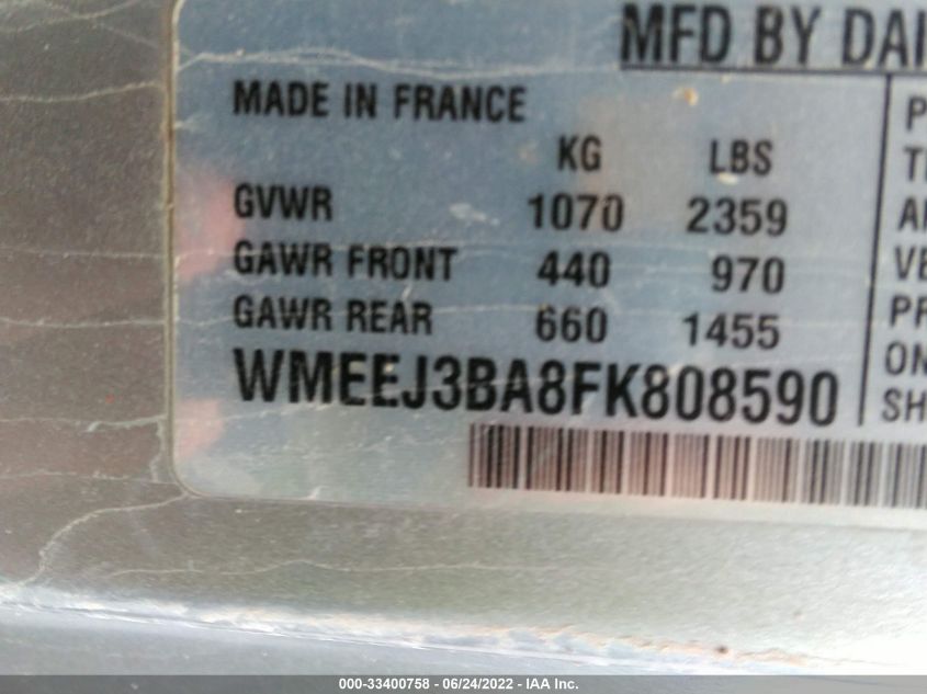 2015 SMART FORTWO PASSION/PURE WMEEJ3BA8FK808590
