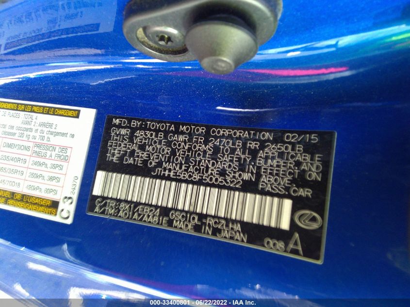 2015 LEXUS RC 350 350 JTHHE5BC8F5005322