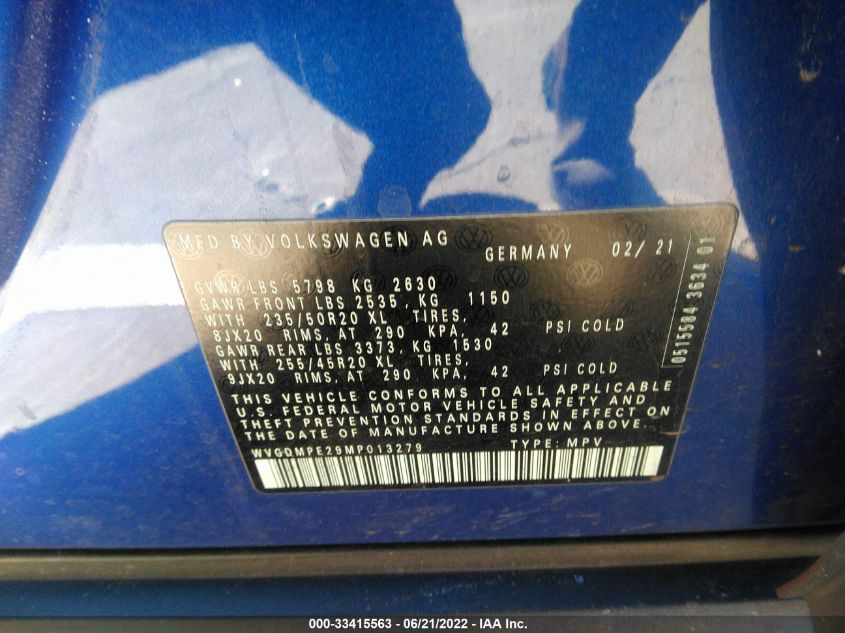 2021 VOLKSWAGEN ID.4 1ST EDITION WVGDMPE29MP013279