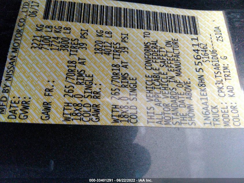 2017 NISSAN TITAN SV 1N6AA1EK8HN556411