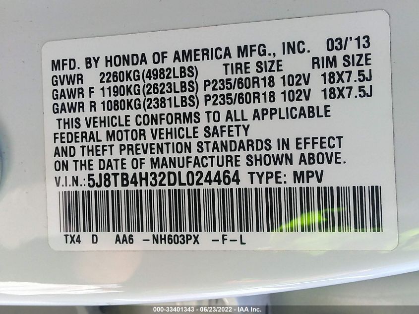 2013 ACURA RDX 5J8TB4H32DL024464