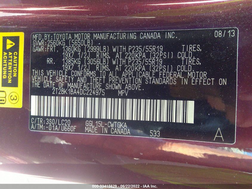 2013 LEXUS RX 350 2T2BK1BA4DC224975