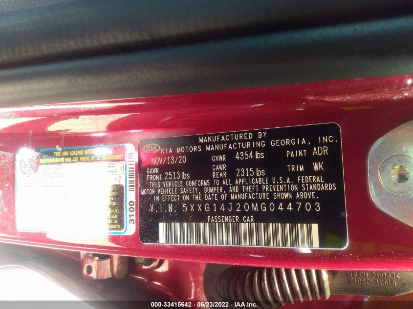 2021 KIA K5 LXS 5XXG14J20MG044703