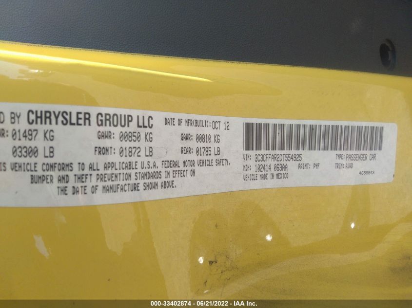 2013 FIAT 500 POP 3C3CFFAR2DT554925