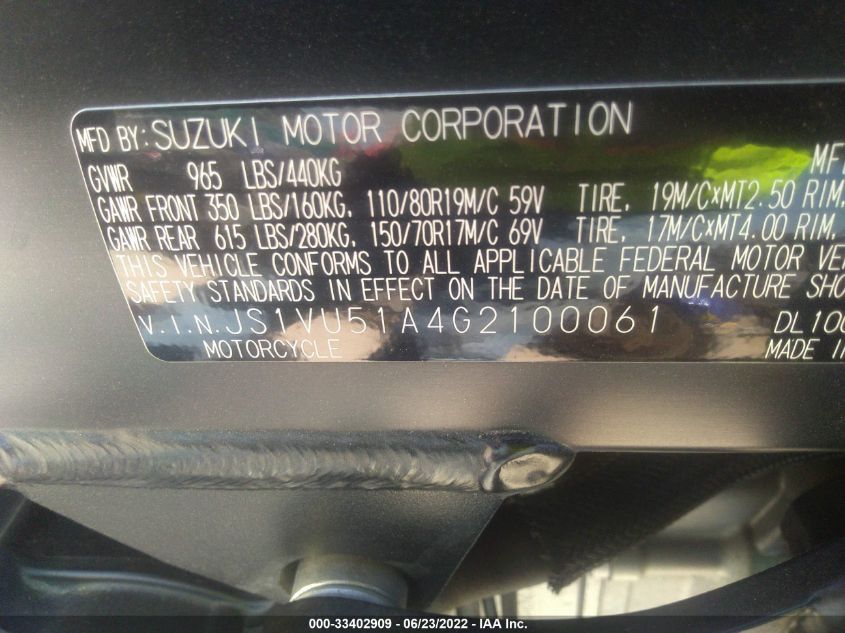 2016 SUZUKI DL1000 JS1VU51A4G2100061