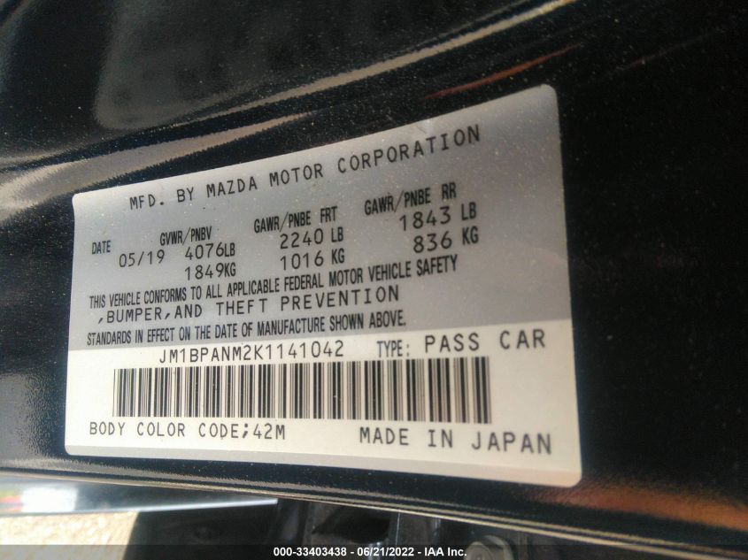 2019 MAZDA MAZDA3 HATCHBACK W/PREMIUM PKG JM1BPANM2K1141042